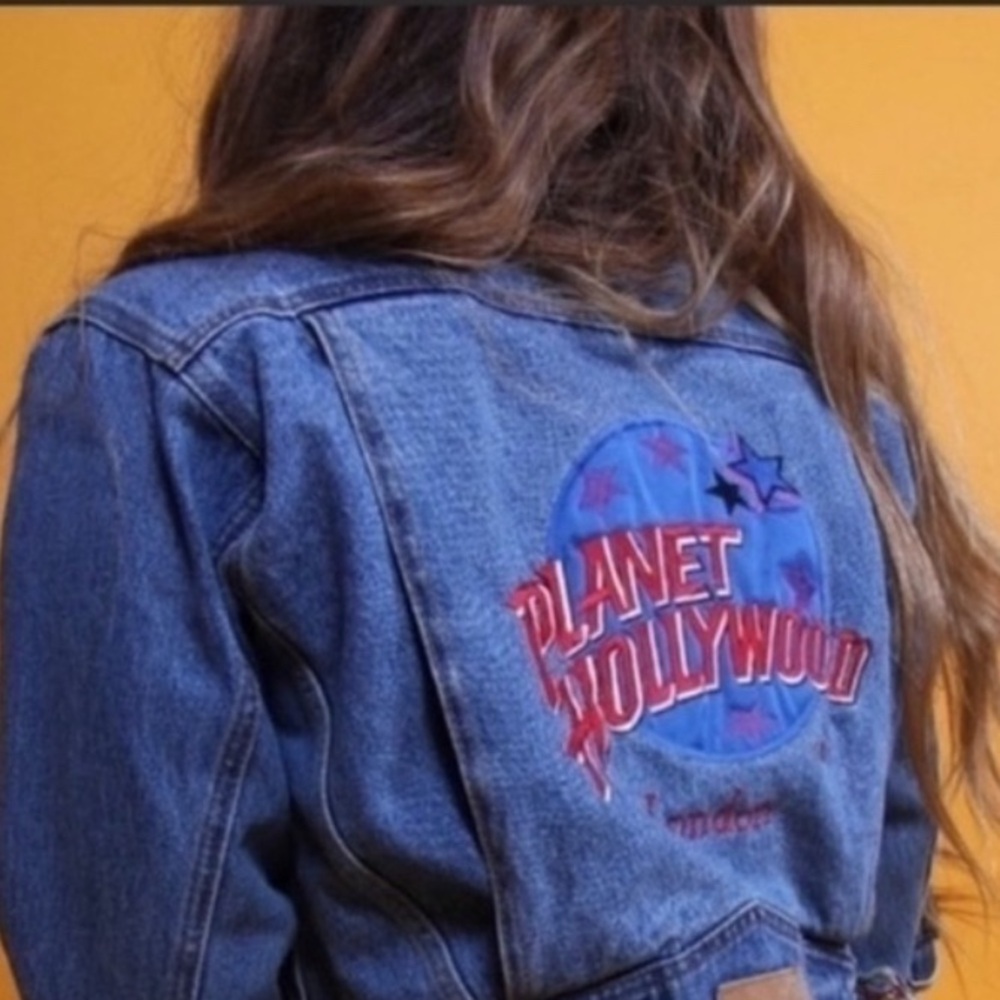 Planet Hollywood vintage Blue Denim Jacket with Red Embroidery